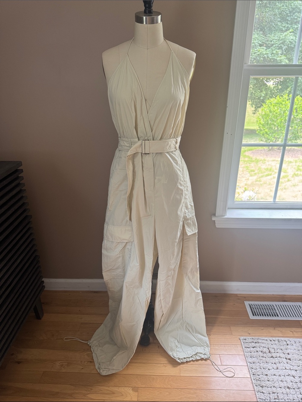 Zara 
Halter Cream Utility Jumpsuit with Belt